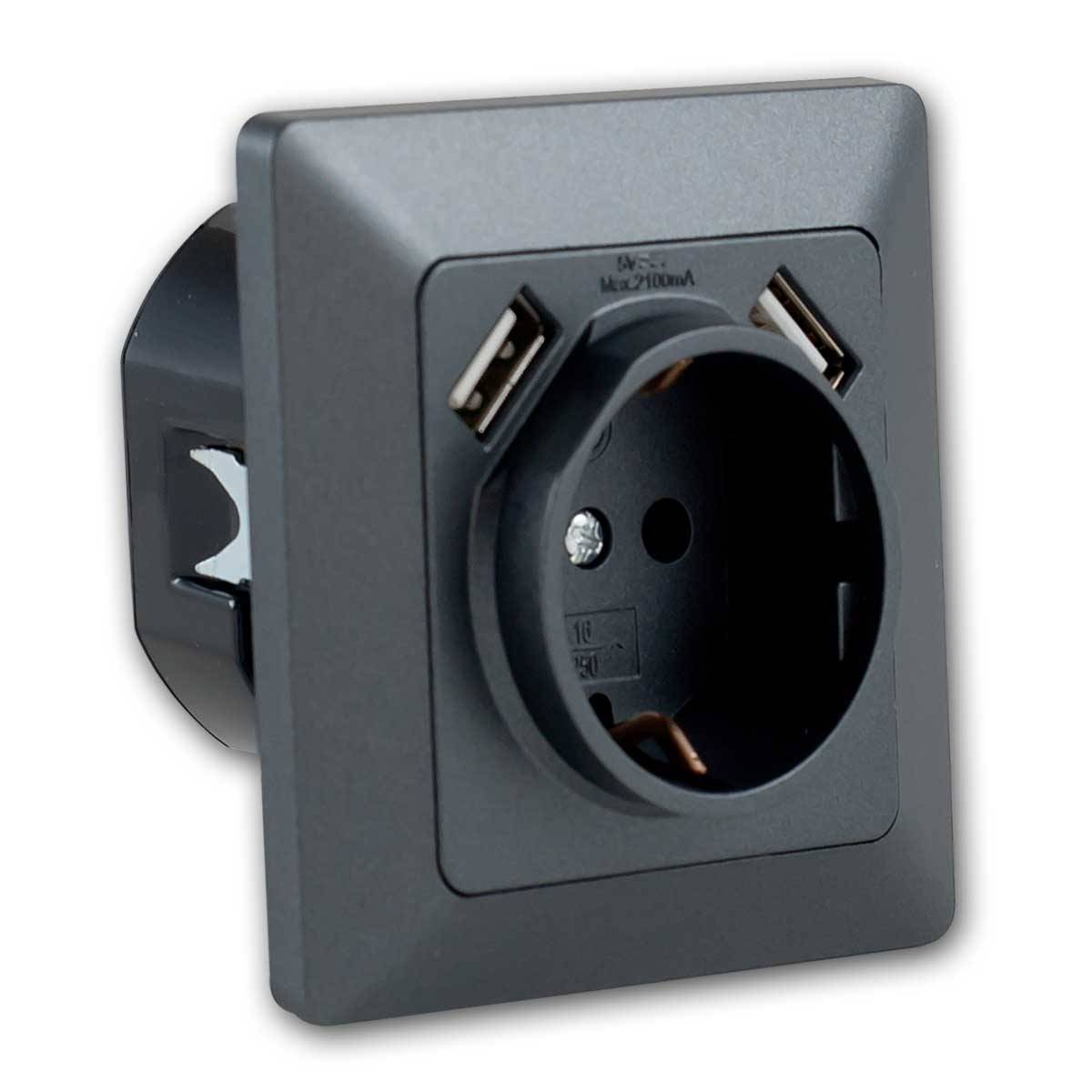 ChiliTec - MILOS Steckdose mit 2x USB 1A anthrazit mit Rahmen-0