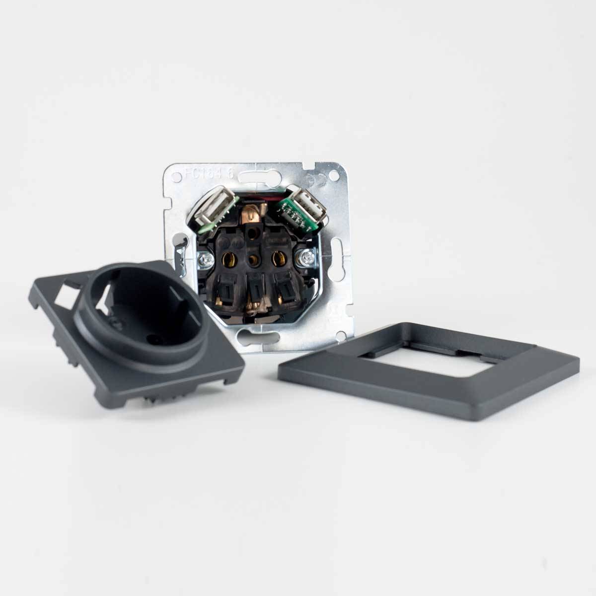 ChiliTec - MILOS Steckdose mit 2x USB 1A anthrazit mit Rahmen-1