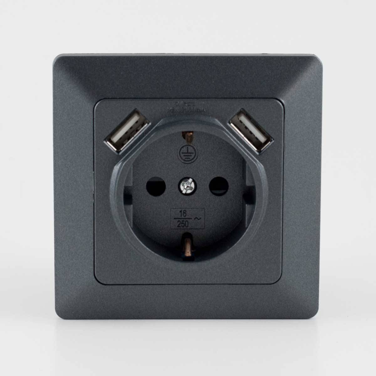 ChiliTec - MILOS Steckdose mit 2x USB 1A anthrazit mit Rahmen-2