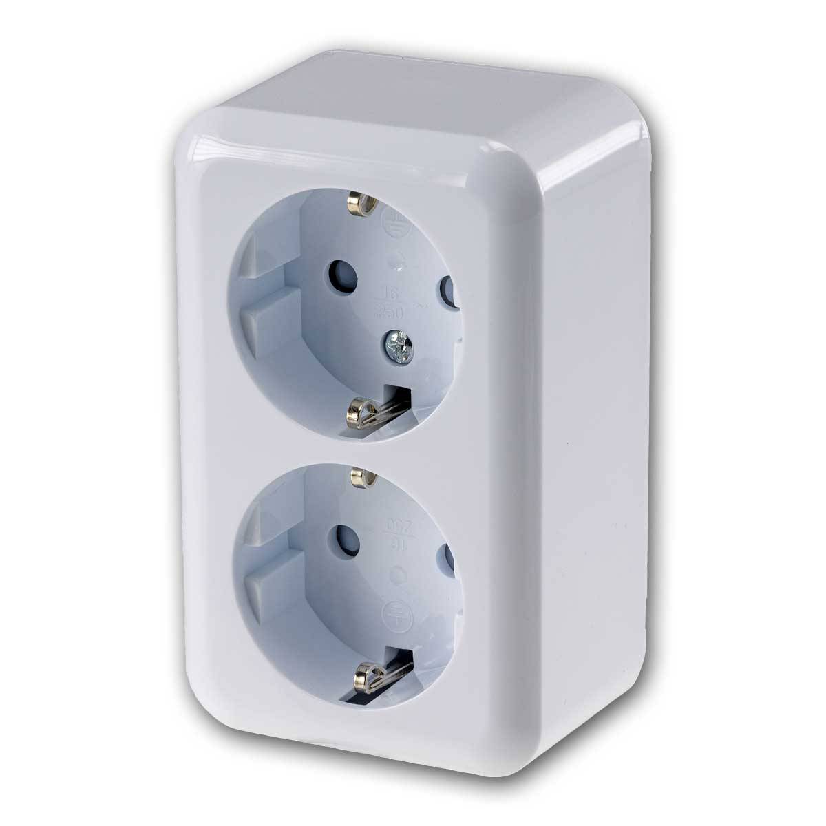 ChiliTec - FASKO Doppel-Steckdose, AP, Weiß 250V~/ 16A-0