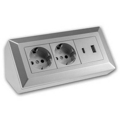 ChiliTec - 2-fach Steckdosenblock USB-A&C, silber 250V~/ 16A-0