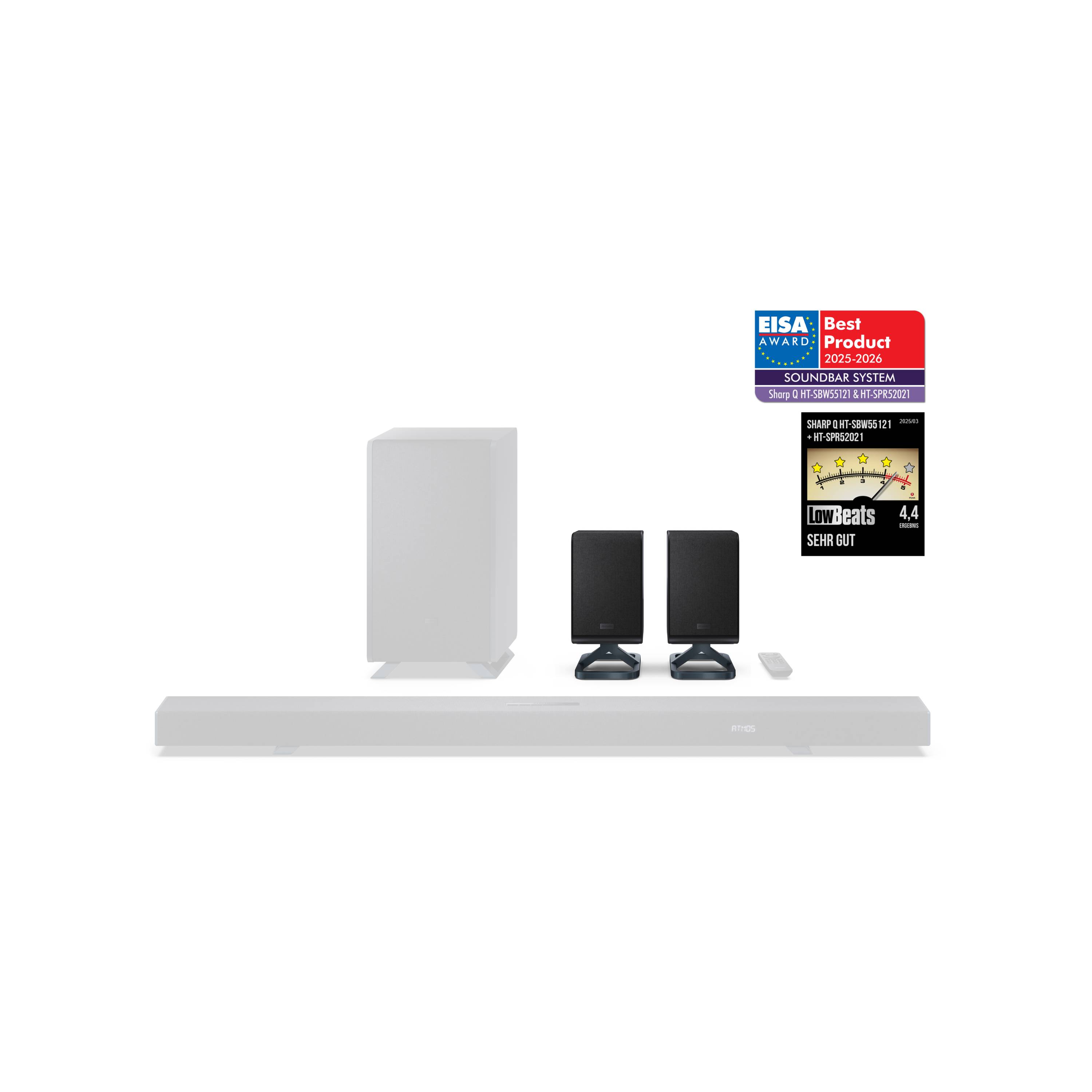 Sharp HT-SPR52021 2.0.2 Dolby Atmos Rear-Lautsprecher kabellos 200 W, kompatibel mit HT-SBW53121 & HT-SBW55121-3