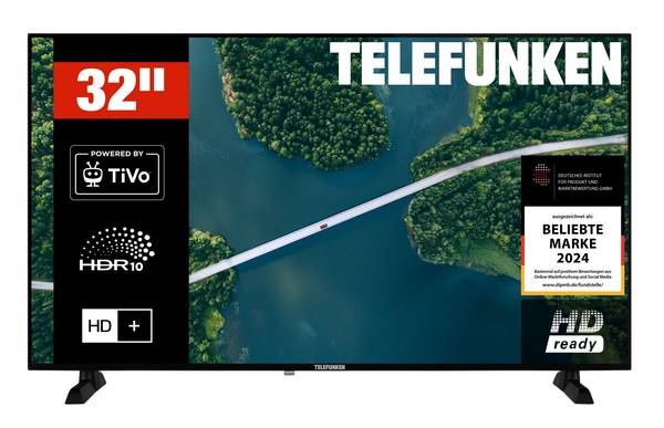 Telefunken XH32TP900S Fernseher 32 Zoll Smart TV powered by TiVo HD, HDR TV, HD+ 6 Monate (2026)