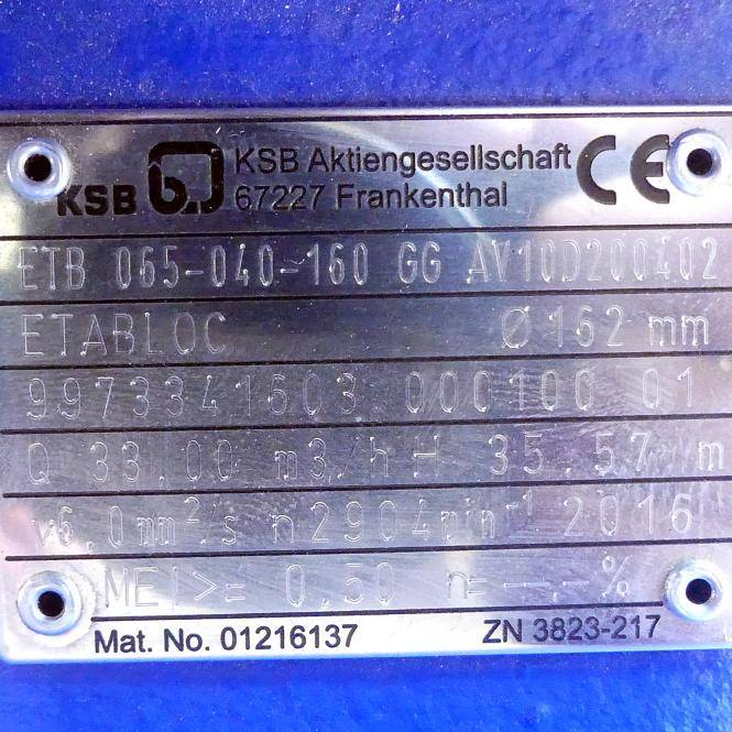 KSB Kreiselpumpe ETABLOC (ETB-065-040-160 GG AV10D200402)-1