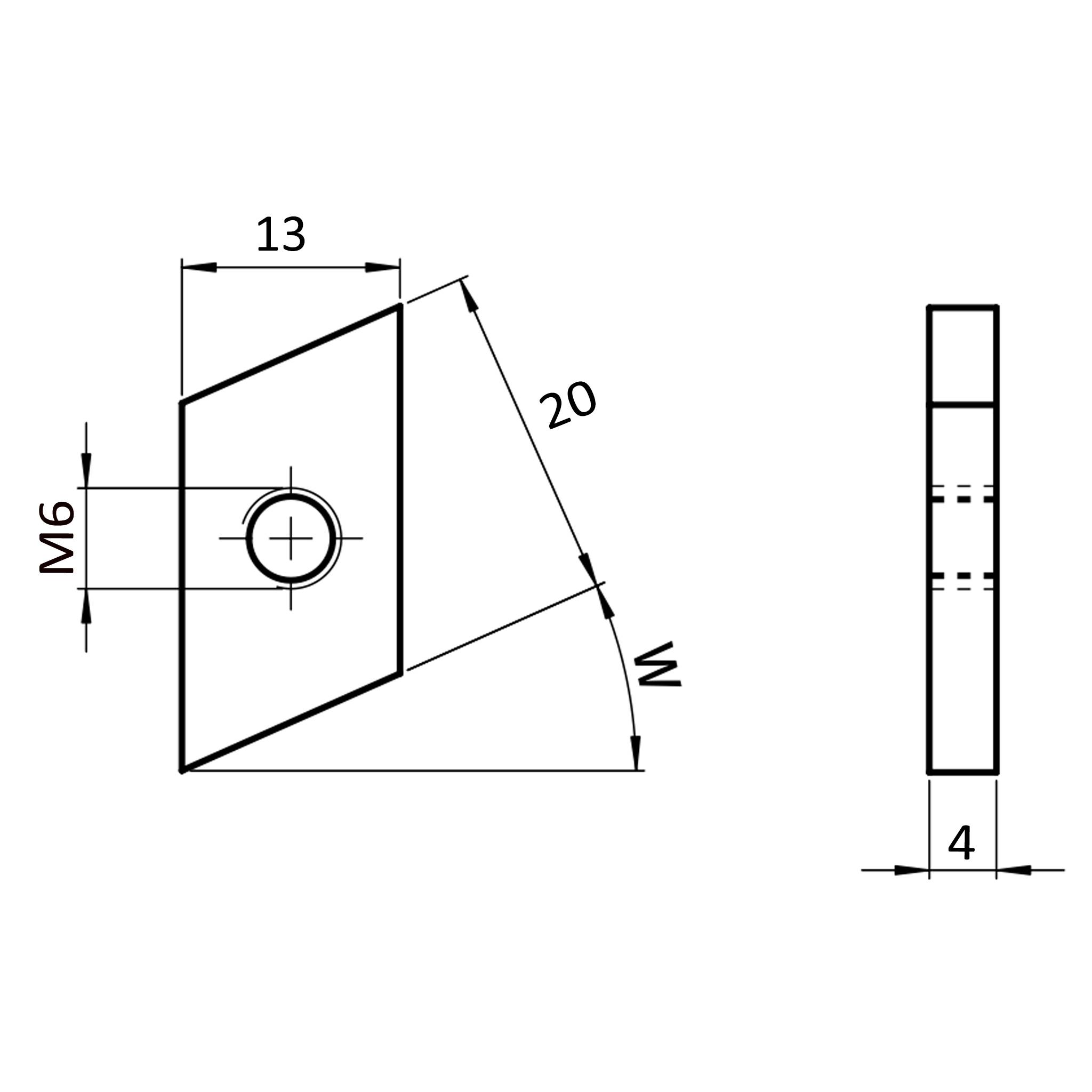 Rhombus-Gewindeplatte M6, 20x13x4, Stahl, verzinkt-1