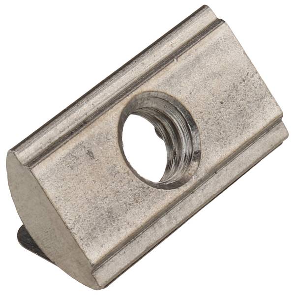 Nutenstein M6, Nut 8, mit Steg und Federblech, Edelstahl, blank