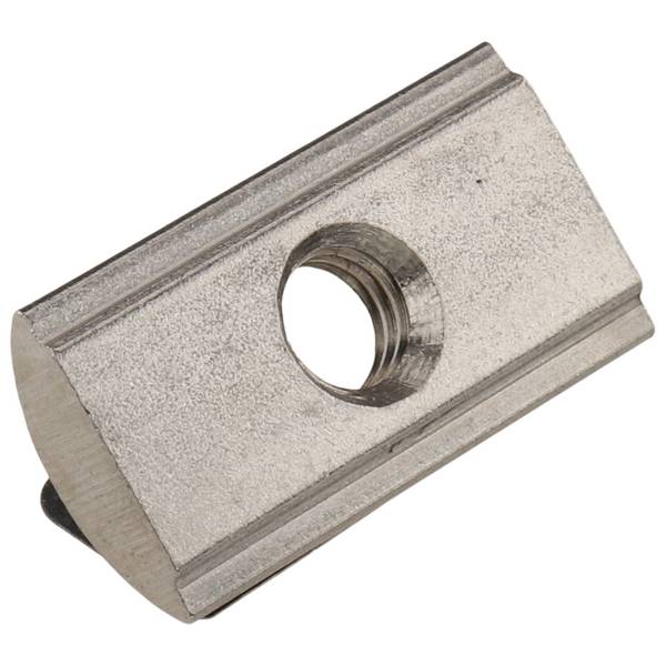 Nutenstein M5, Nut 8, mit Steg und Federblech, Edelstahl, blank