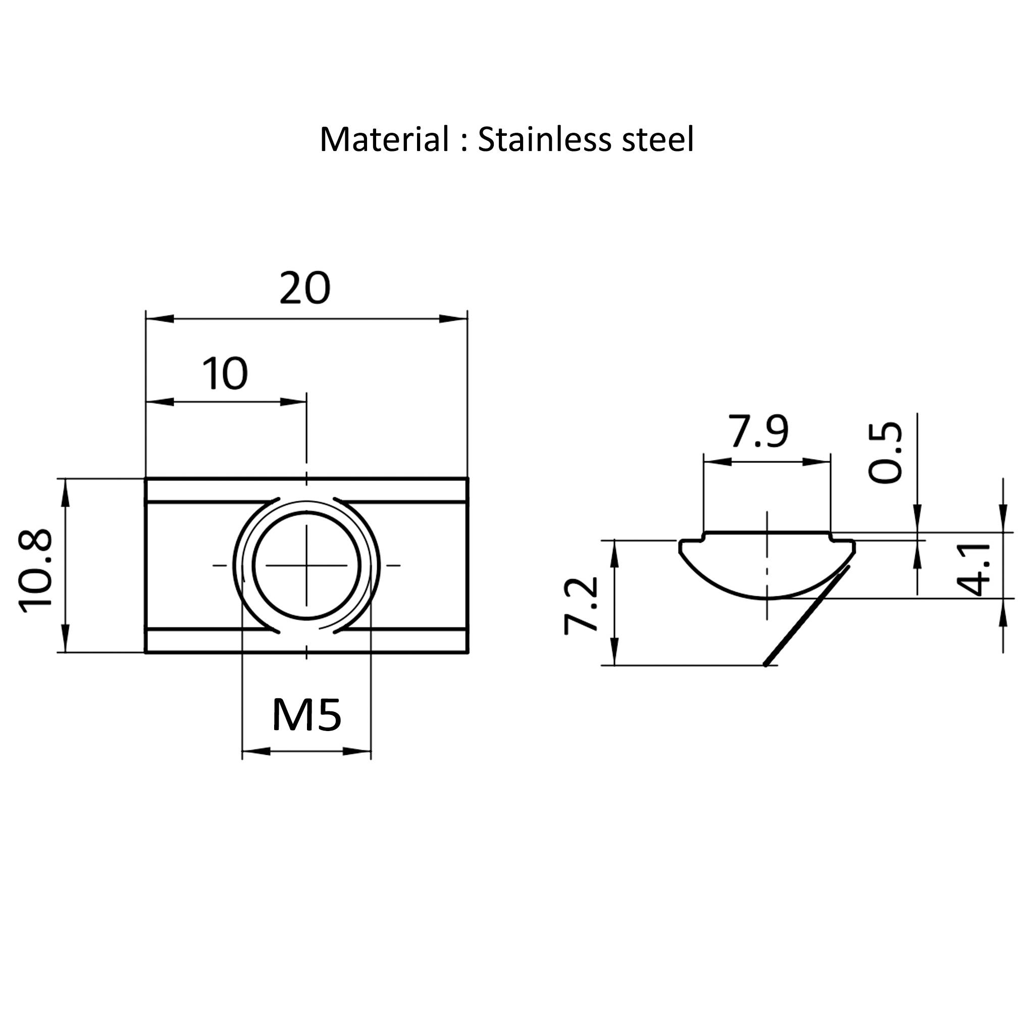 Nutenstein M5, Nut 8, mit Steg und Federblech, Edelstahl, blank-1