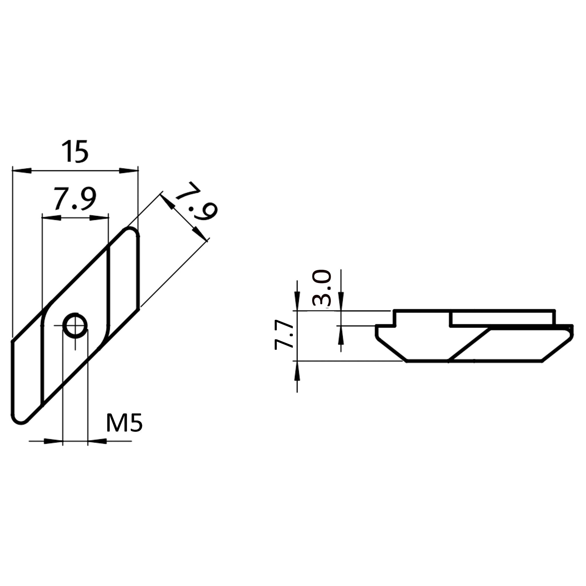 Rhombusmutter M5, Nut 8, Typ I, mit Steg, Zink-Druckguß, blank-1