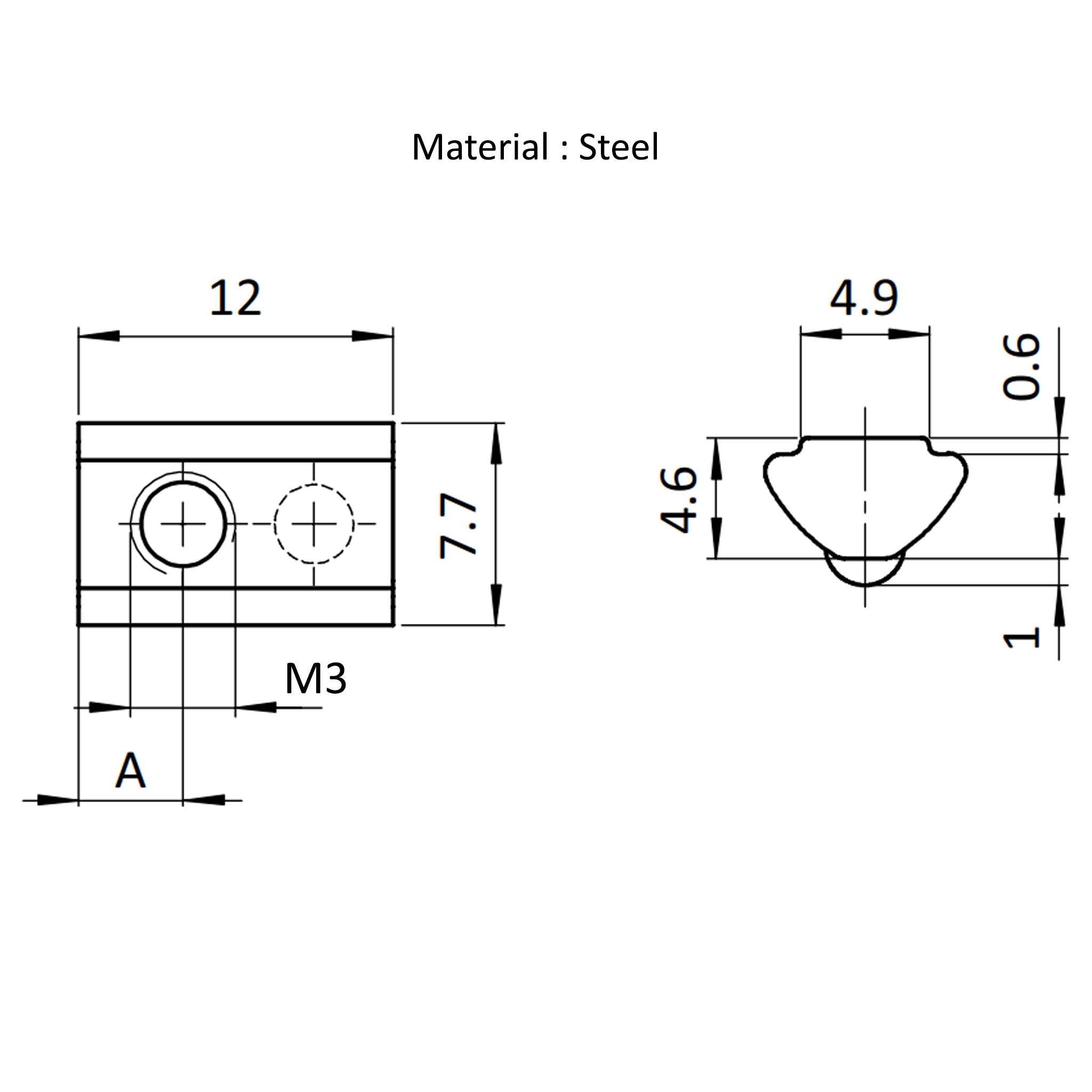 Nutenstein M3, Nut 5, Typ I, Stahl, verzinkt-1