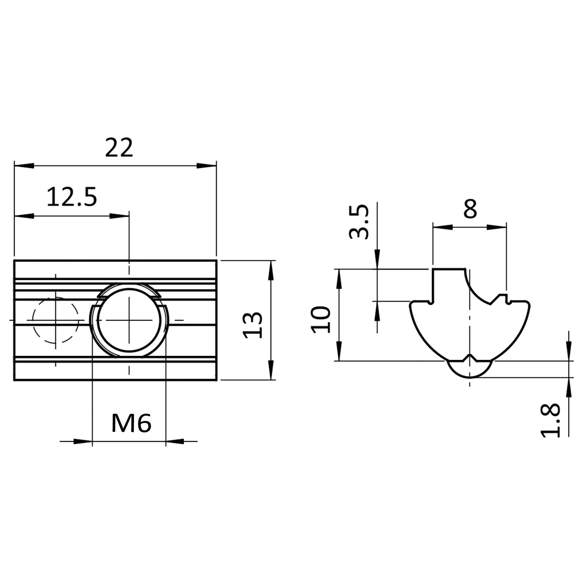 Nutenstein M6, Nut 8, mit Steg, Aluminium-0