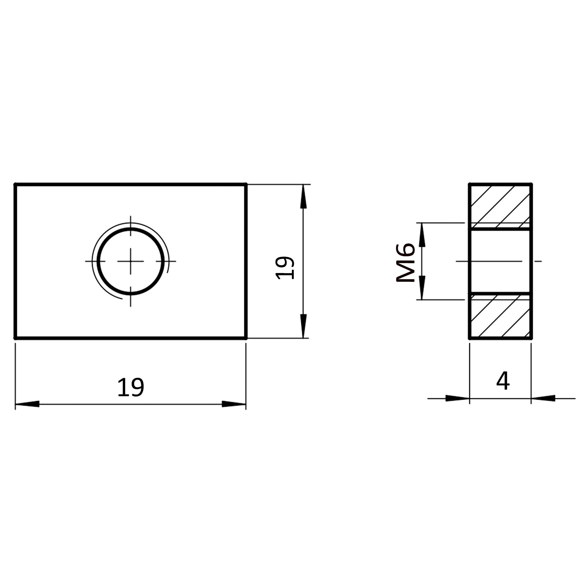 Gewindeplatte M6, 19x19x4, Stahl, verzinkt-1