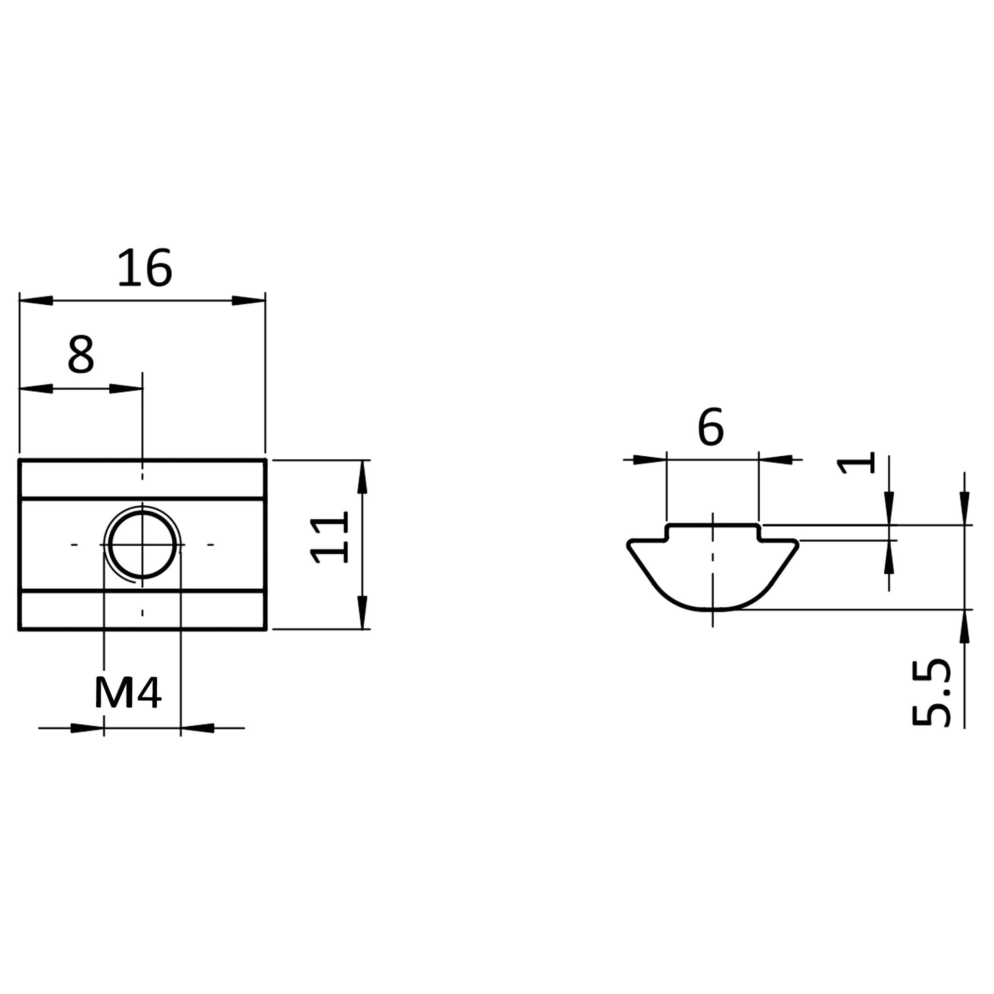Nutenstein M4, Nut 6, mit Steg, Stahl, verzinkt-1