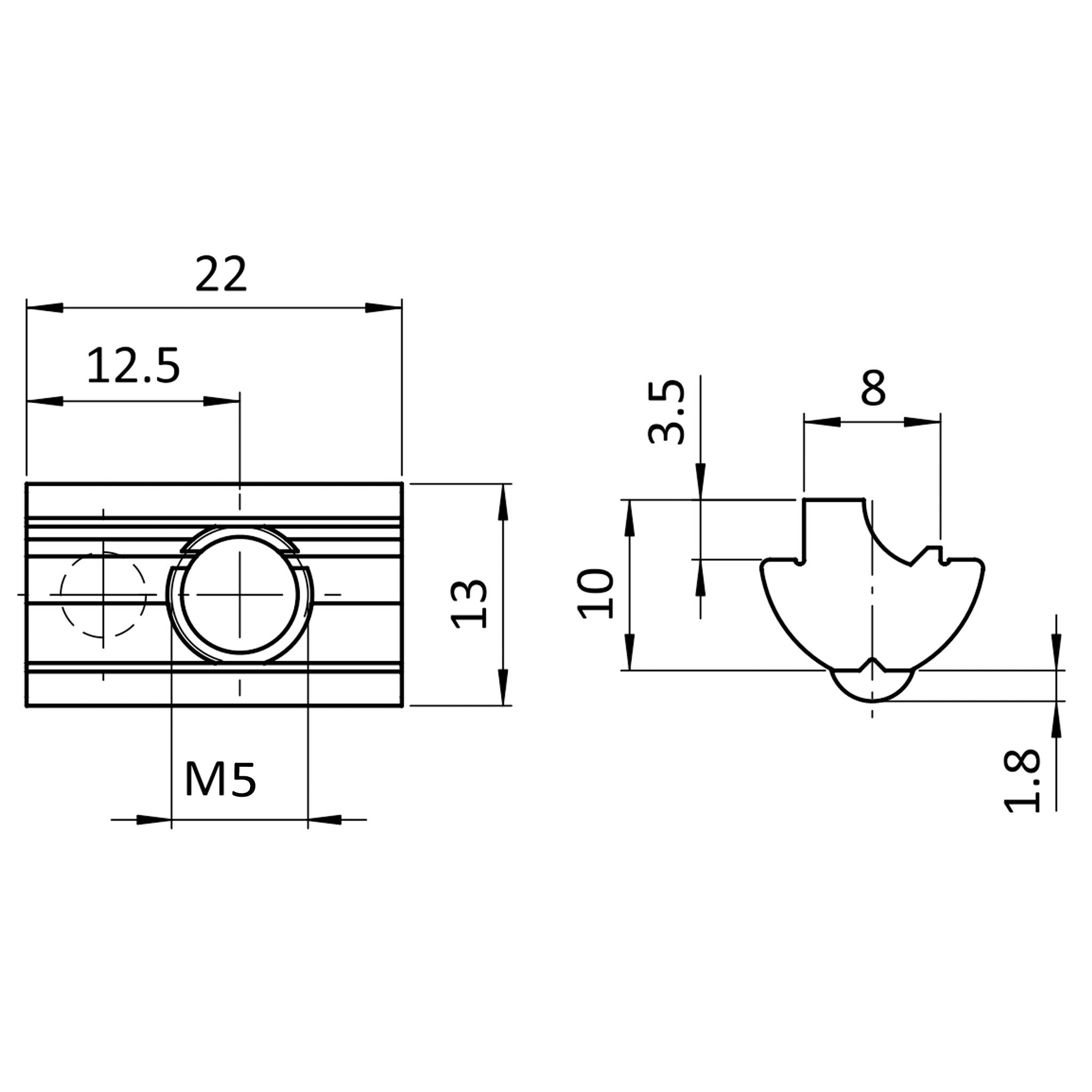 Nutenstein M5, Nut 8, mit Steg, Aluminium-0