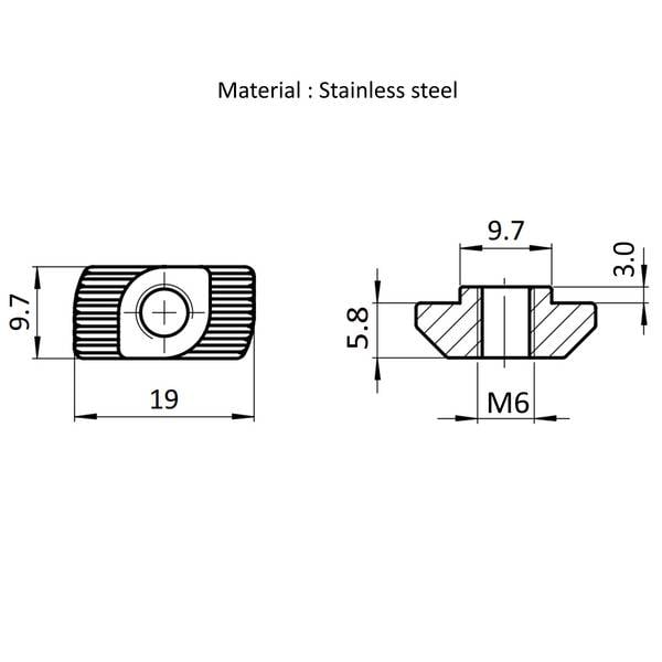 Hammermutter M6, Nut 10, mit Steg, Edelstahl, blank
