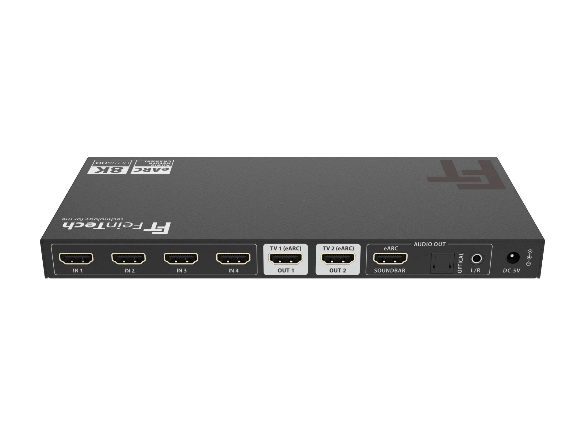 FeinTech AX341 HDMI 2.1 eARC Splitter Switch 4 In 2 Out mit Audio Extractor (eARC-Soundbar, Toslink & AUX)-2