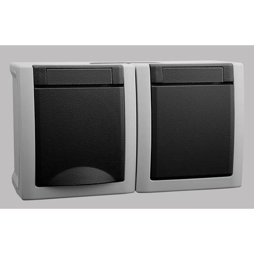 90591680 Viko Schukosteckdose m. Aus- Wechselsch.waagr.FR AP IP54 Pacific grau