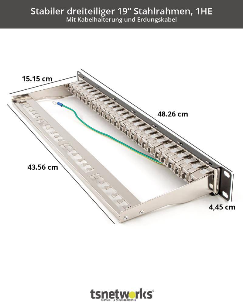 tsnetworks 24 Port Patchpanel 1HE 19 Zoll inkl. Cat. 8.1 Keystone Module RJ45 Buchse 40Gbits für Verlegekabel aller Art-2