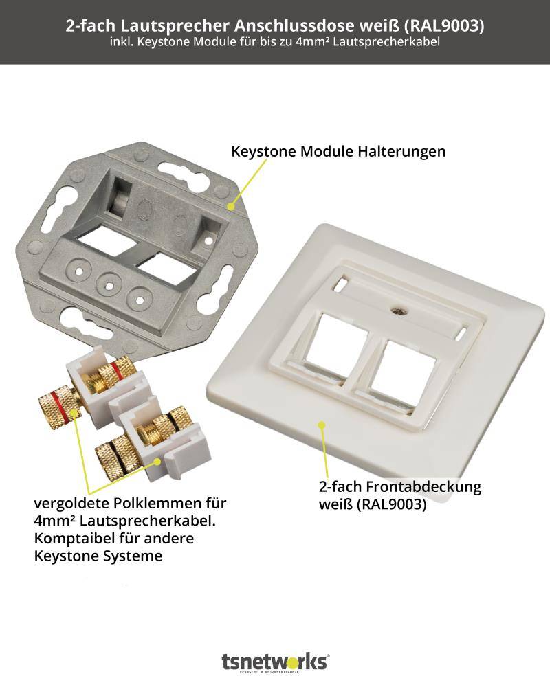 tsnetworks Bananenstecker Lautsprecher Anschlussdose mit Polklemme Keystone Modul vergoldet rot/schwarz-2