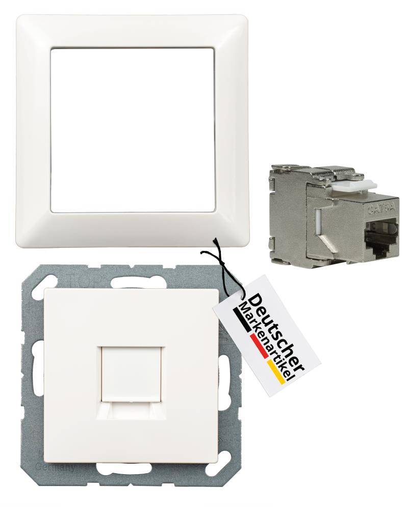 tsnetworks Keystone RJ45 Cat. 6A Modul inkl. Jung Keystone Abdeckung 1fach A1569-1WEWW & 1fach Rahmen AS581WW alpinweis-0