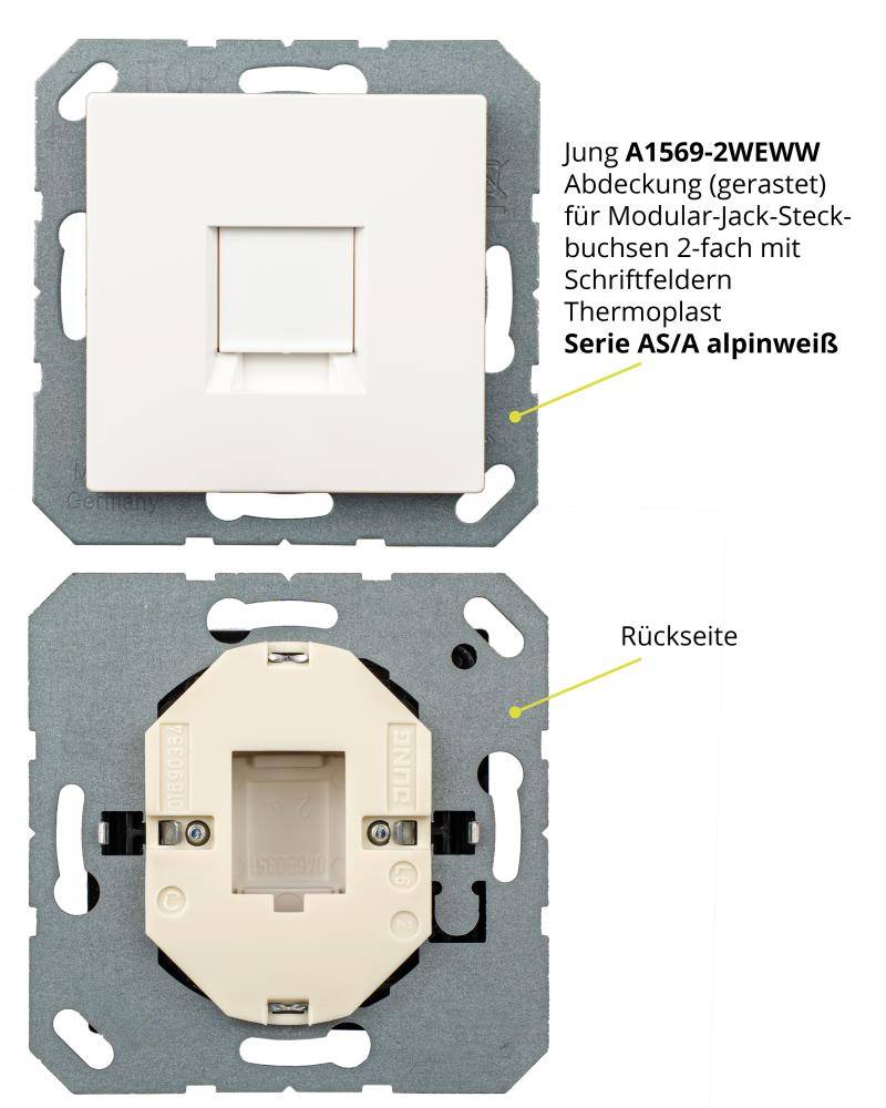 tsnetworks Keystone RJ45 Cat. 6A Modul inkl. Jung Keystone Abdeckung 1fach A1569-1WEWW & 1fach Rahmen AS581WW alpinweis-1