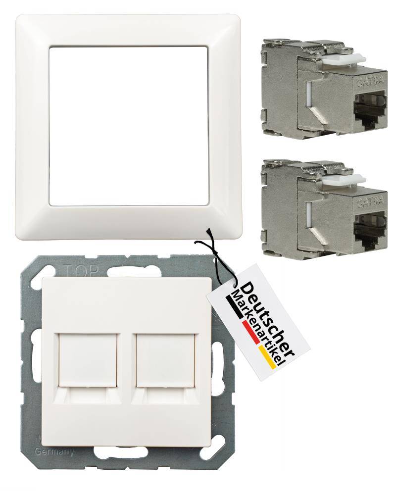 tsnetworks Keystone RJ45 Cat. 6A Modul inkl. Jung Keystone Abdeckung 2fach A1569-2WEWW & 1fach Rahmen AS581WW alpinweis-0