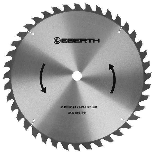 EBERTH Kreissägeblatt 450mm Durchmesser 30mm Bohrung 2.5mm Blättstärke 3.5mm Schnittbreite 40 Zähne RPM Max. 3500