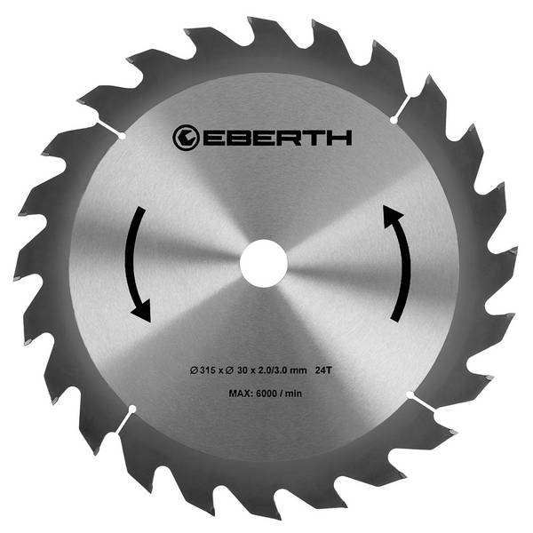 EBERTH Kreissägeblatt 315mm Durchmesser 30mm Bohrung 2.0mm Blättstärke 3.0mm Schnittbreite 24 Zähne RPM Max. 6000