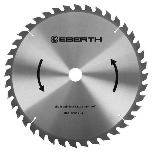 EBERTH Kreissägeblatt 315mm Durchmesser 30mm Bohrung 1.8mm Blättstärke 2.8mm Schnittbreite 40 Zähne RPM Max. 6000
