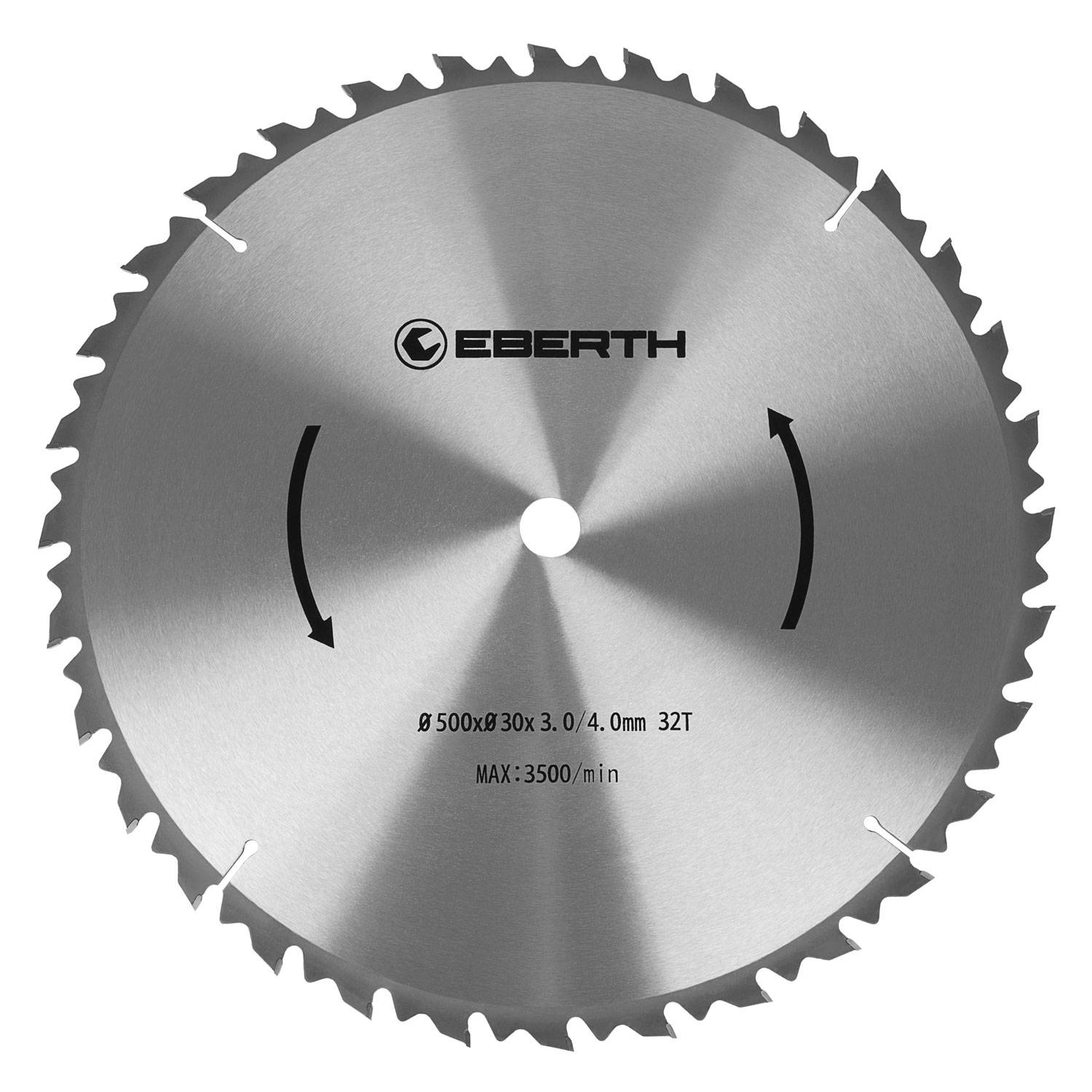 EBERTH Kreissägeblatt 500mm Durchmesser 30mm Bohrung 3.0mm Blättstärke 4.0mm Schnittbreite 32 Zähne RPM Max. 3500-0