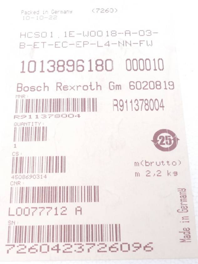Bosch Rexroth HCS01.1E-W0018-A-03-B-ET-EC-EP-L4-NN-FW | R911378004-1