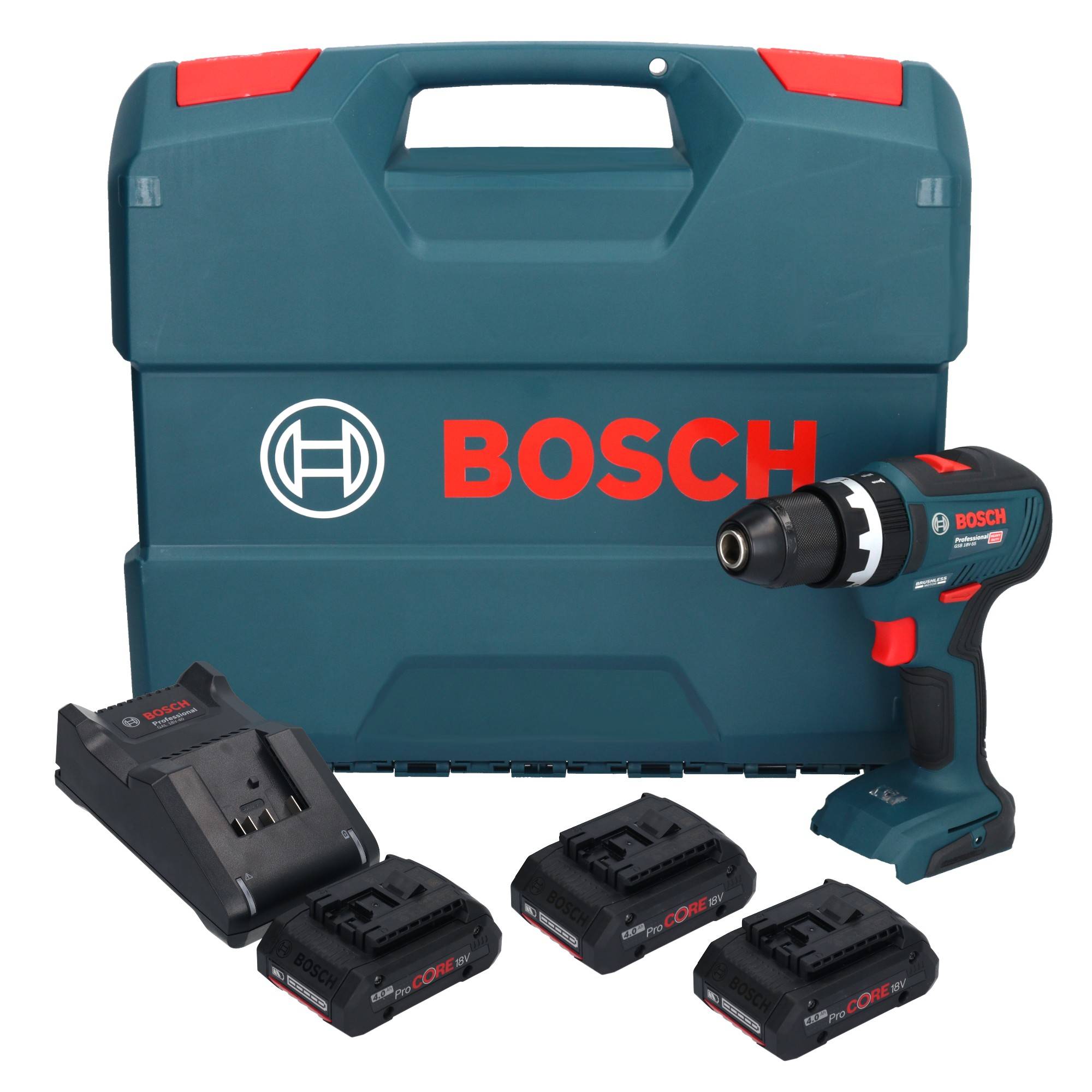 Bosch GSB 18V-55 Professional Schlagbohrschrauber 18 V 55 Nm + 3x ProCORE Akku 4 Ah + Lader + Koffer-0
