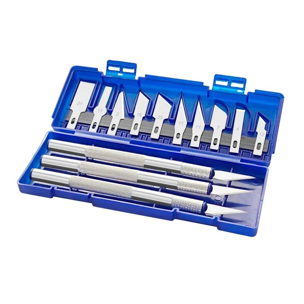 13-in-1 Präzisionsmesser Skalpell Cutter Set mit 3 Griffen & 13 Klingen im Etui-0