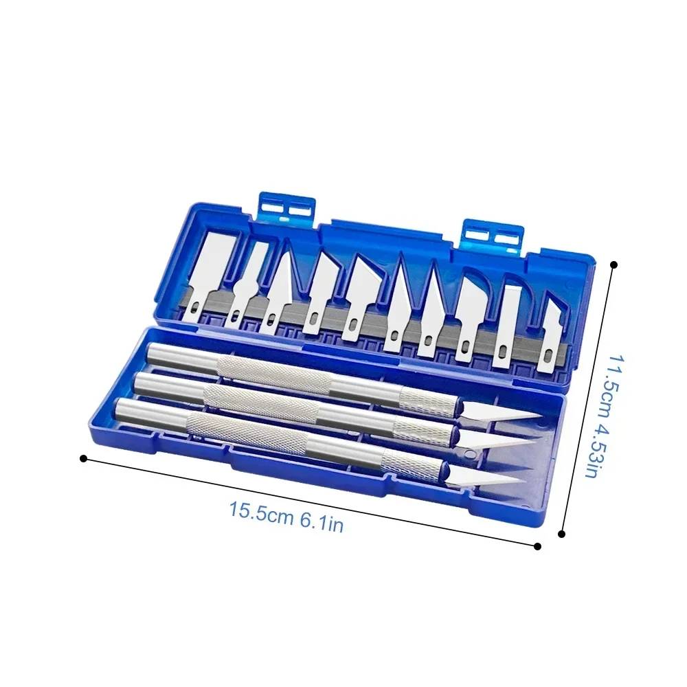 13-in-1 Präzisionsmesser Skalpell Cutter Set mit 3 Griffen & 13 Klingen im Etui-4