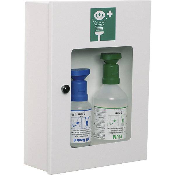 Augen-Notfallstation mit Spülflaschen mit 1 x 200 ml pH-neutral 1 x 500 ml 09% NaCl weiß. 85125049 851250 49