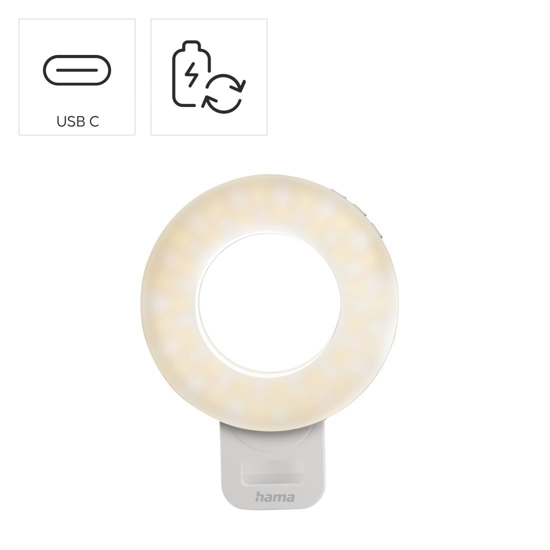 hama 00004674 LED-Ringleuchte "ToGo", Clip-On-Ringlicht für Handy, aufladbar, 3 Modi-1
