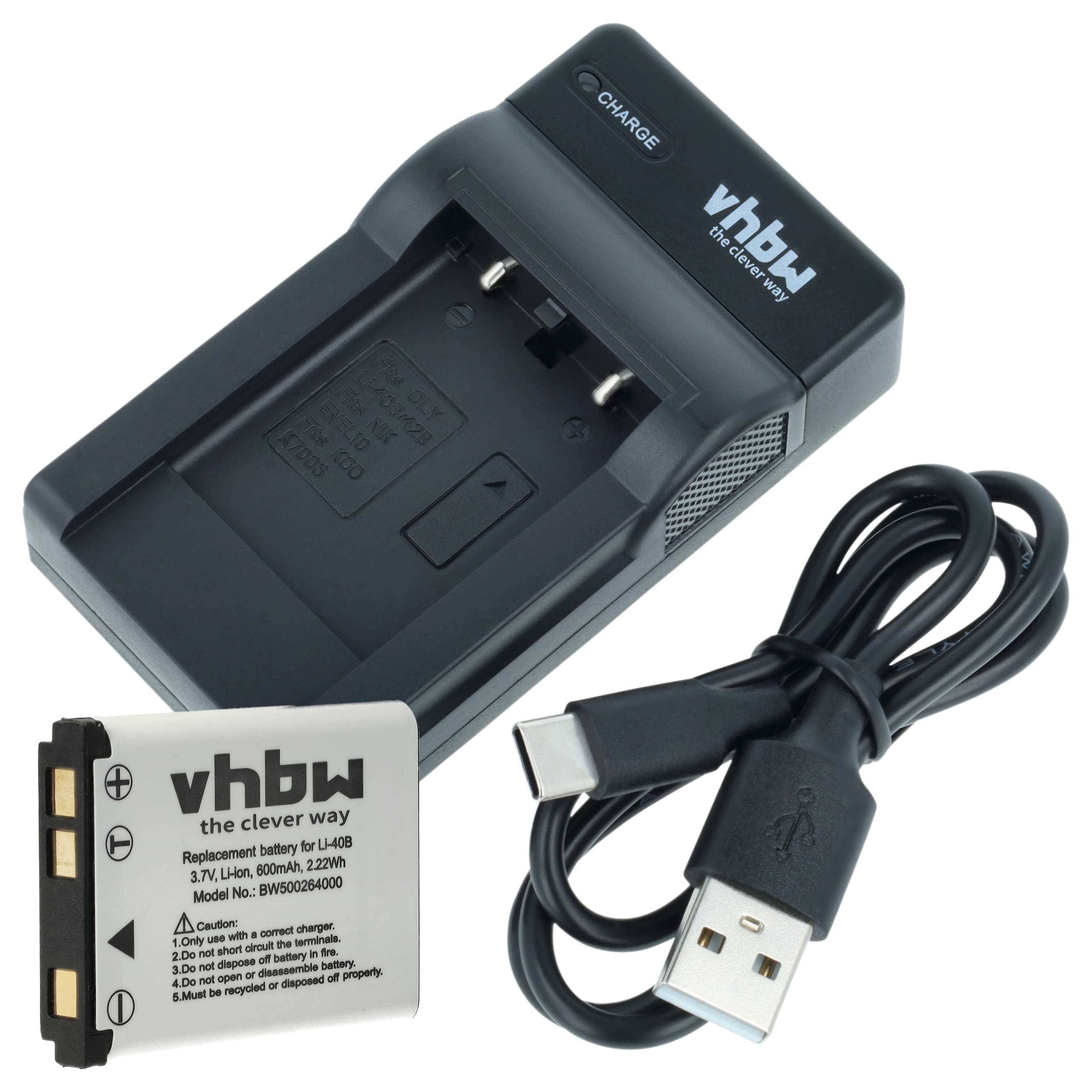 vhbw Ladezubehör-Set kompatibel mit BenQ E1030 | E1230, E1250, E1035, E1430, E1280, E1420, E1260 Kamera - 1x Ladeschale-0