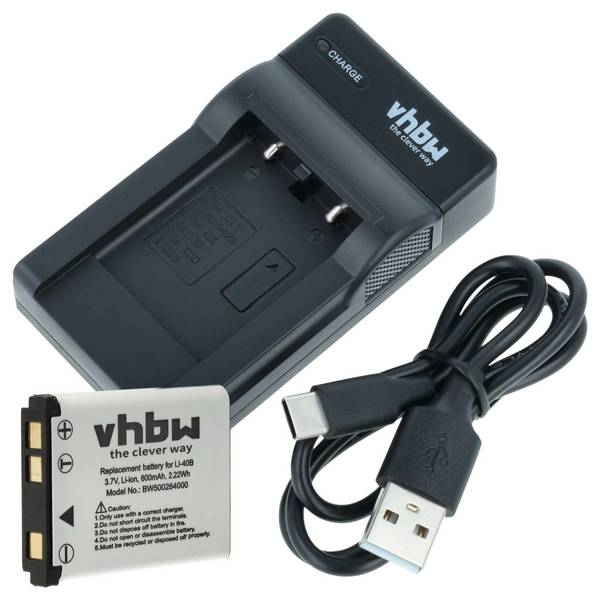 vhbw Ladezubehör-Set kompatibel mit BenQ E1030 | E1230, E1250, E1035, E1430, E1280, E1420, E1260 Kamera - 1x Ladeschale