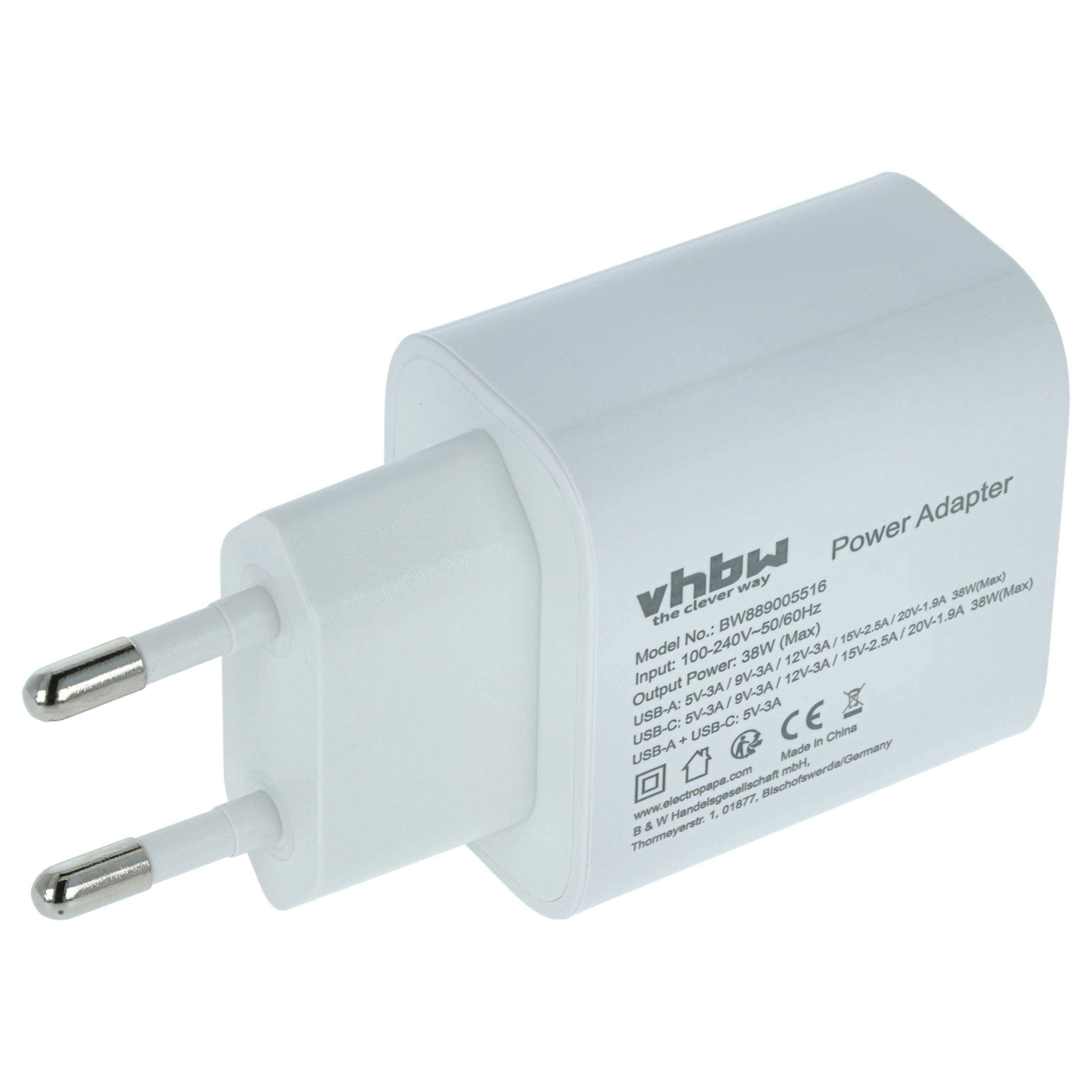 vhbw Netzteil / Ladegerät kompatibel mit Apple iPhone 13 Pro Max | 4 Elektrogeräte - USB-C + USB-A Netzadapter 5 / 9 /-0