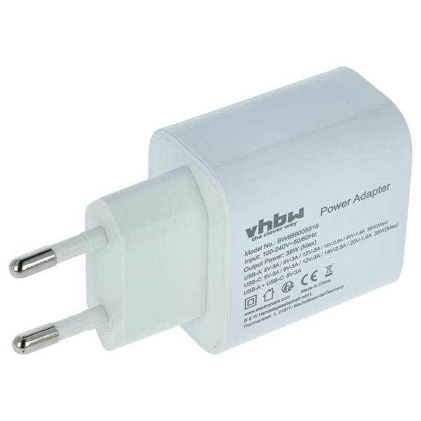 vhbw Netzteil / Ladegerät kompatibel mit Apple iPhone 13 Pro Max | 4 Elektrogeräte - USB-C + USB-A Netzadapter 5 / 9 /