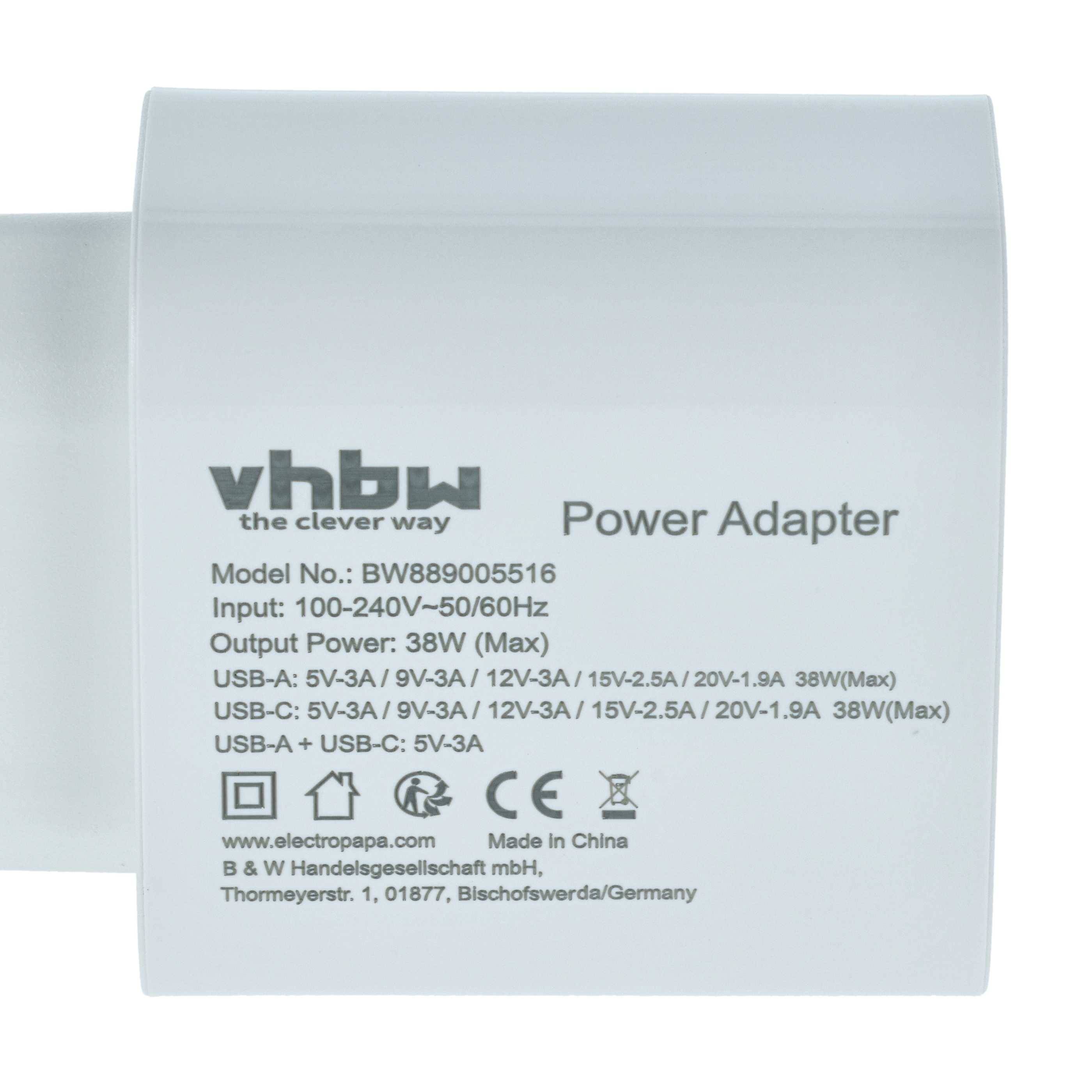 vhbw Netzteil / Ladegerät kompatibel mit Apple iPhone 13 Pro Max | 4 Elektrogeräte - USB-C + USB-A Netzadapter 5 / 9 /-1