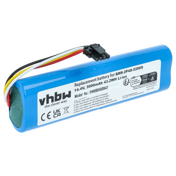vhbw Akku kompatibel mit Xiaomi Roborock S6 MaxV S6V52-00 TANOS-V | S6 Pure Saugroboter Blau (3000 mAh, 14,4 V, Li-Ion