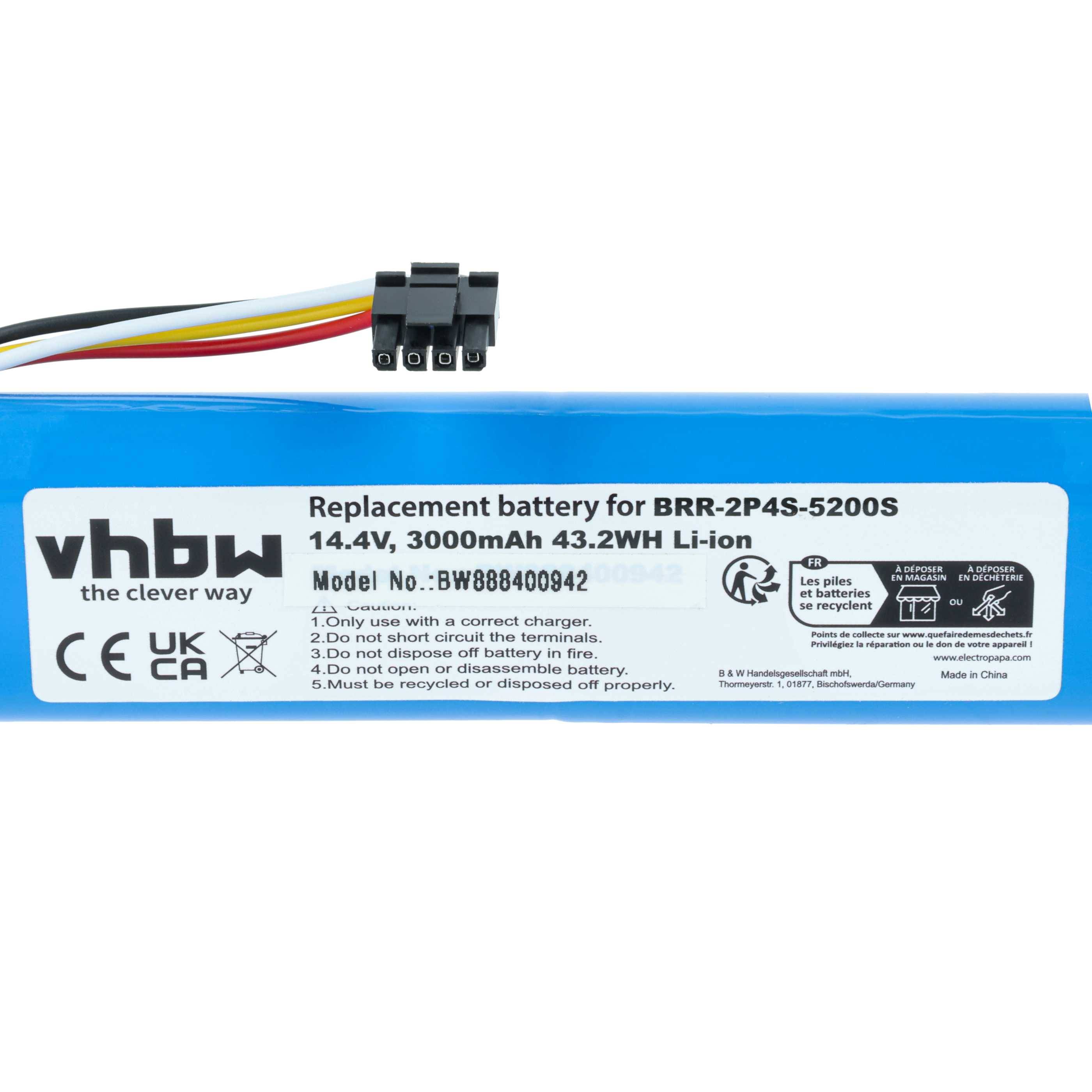 vhbw Akku kompatibel mit Xiaomi Roborock S6 MaxV S6V52-00 TANOS-V | S6 Pure Saugroboter Blau (3000 mAh, 14,4 V, Li-Ion-3