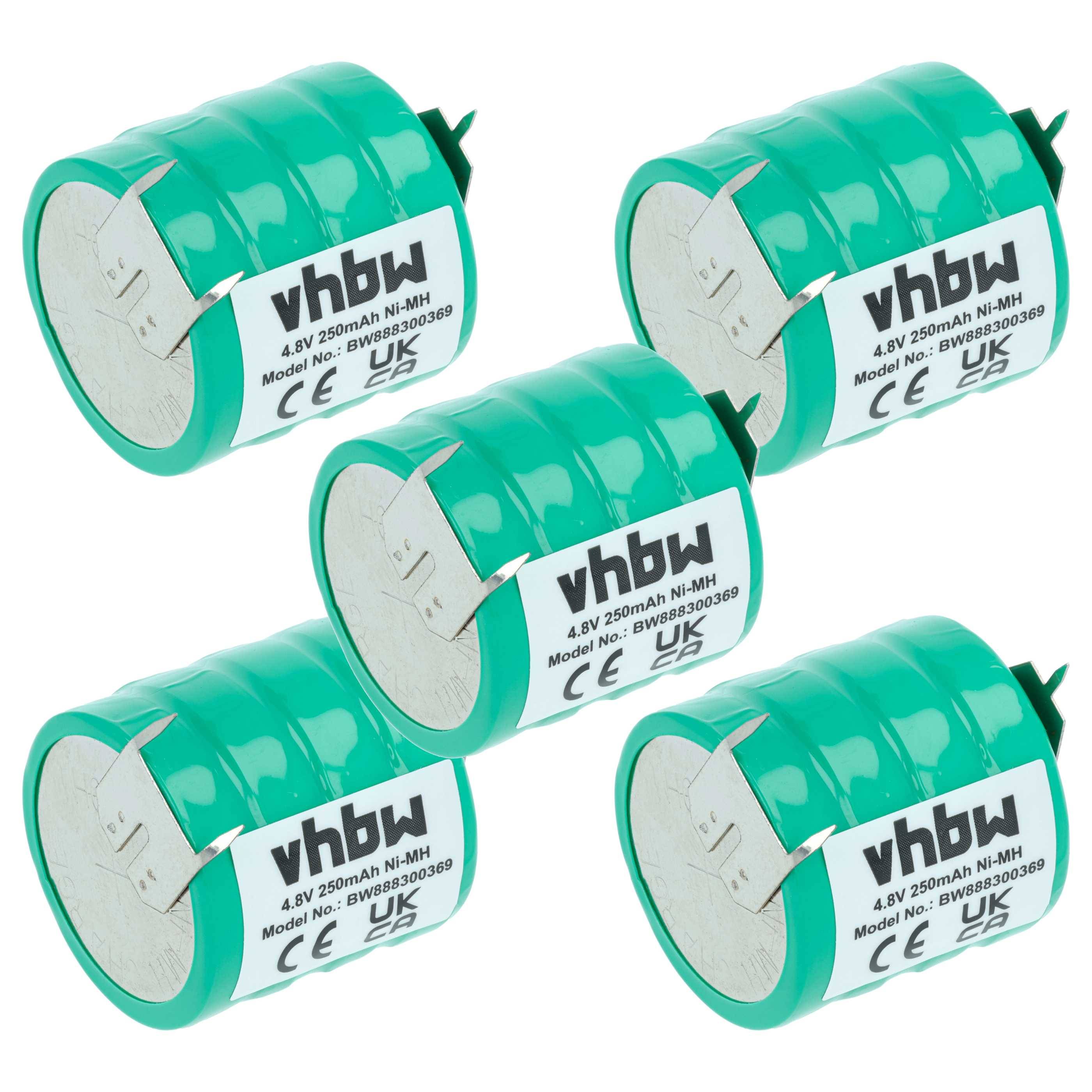 vhbw 5x NiMH Ersatz Knopfzellen-Akku Typ V250H 3-Pins 250mAh 4,8V kompatibel mit Modellbau-Akkus, Solar-Leuchten uvm.-0