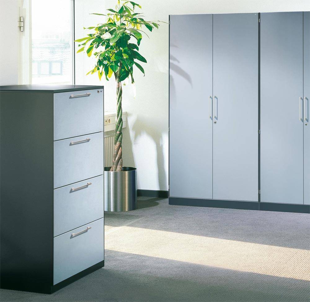 Flügeltürenschrank, BxTxH 1200x435x1980 mm, 4 lackierte Fachböden, RAL 7035 Lichtgrau-1