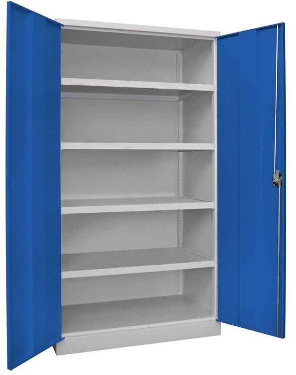Schwerlastschrank, Vollblechtüren, ohne Trennwand, 4 Böden, 120 kg Traglast, BxTxH 1040x 630x1950 mm, RAL 7035/5010