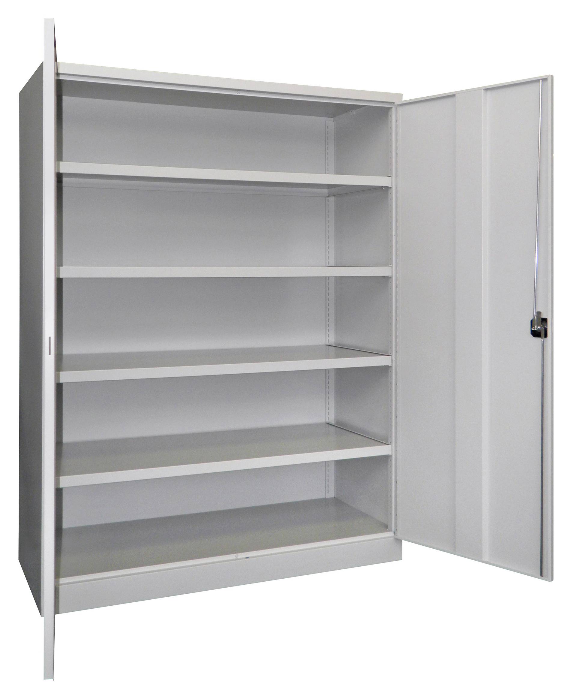 Schwerlastschrank, Vollblechtüren, 4 Böden, 200 kg Traglast, BxTxH 1470x630x1950 mm, RAL 7035-0