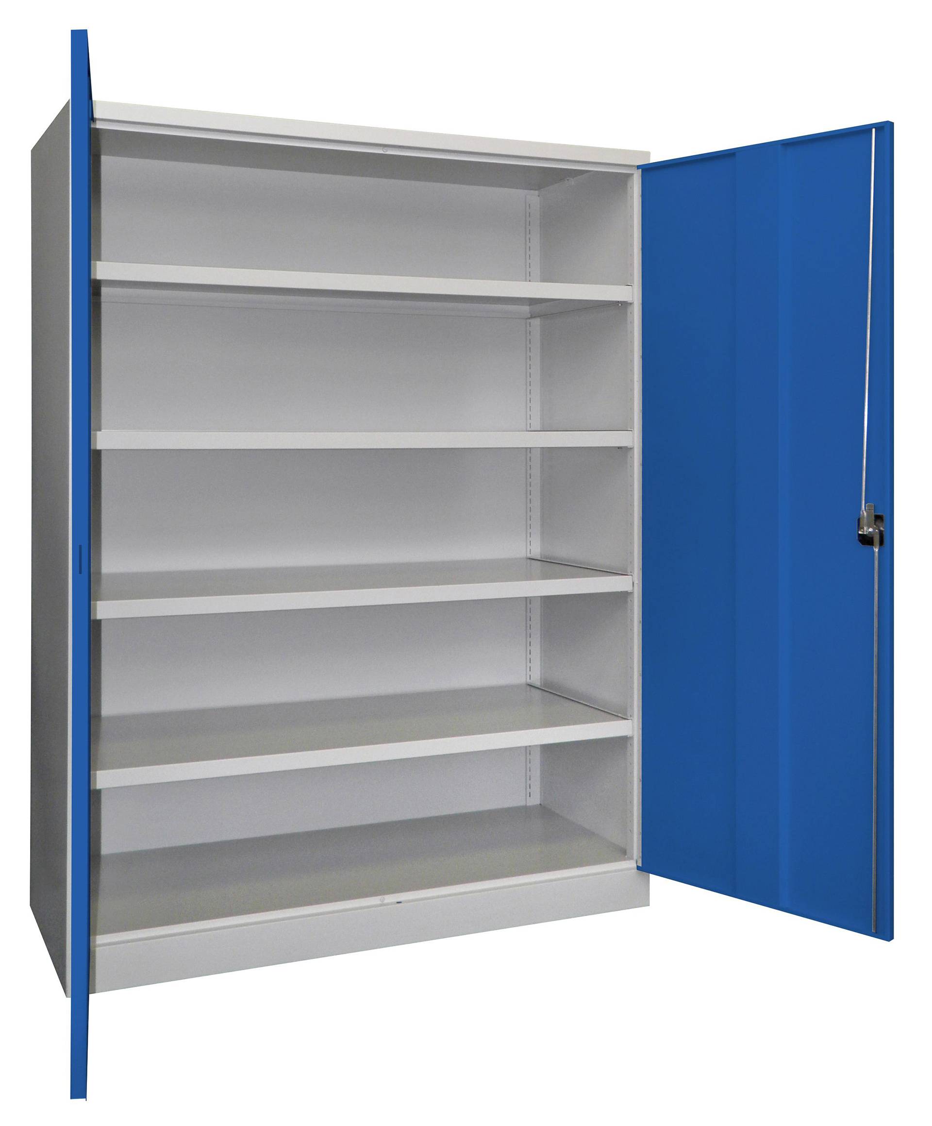 Schwerlastschrank, Vollblechtüren, 4 Böden, 120 kg Traglast, BxTxH 1470x 630x1950 mm, RAL 7035/5010-0