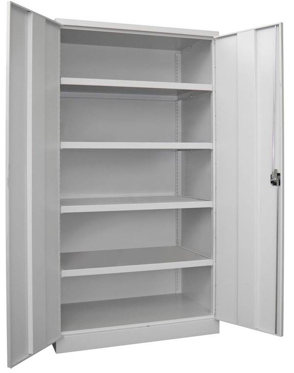 Schwerlastschrank, Vollblechtüren, ohne Trennwand, 4 Böden, 200 kg Traglast, BxTxH 1040x630x1950 mm, RAL 7035