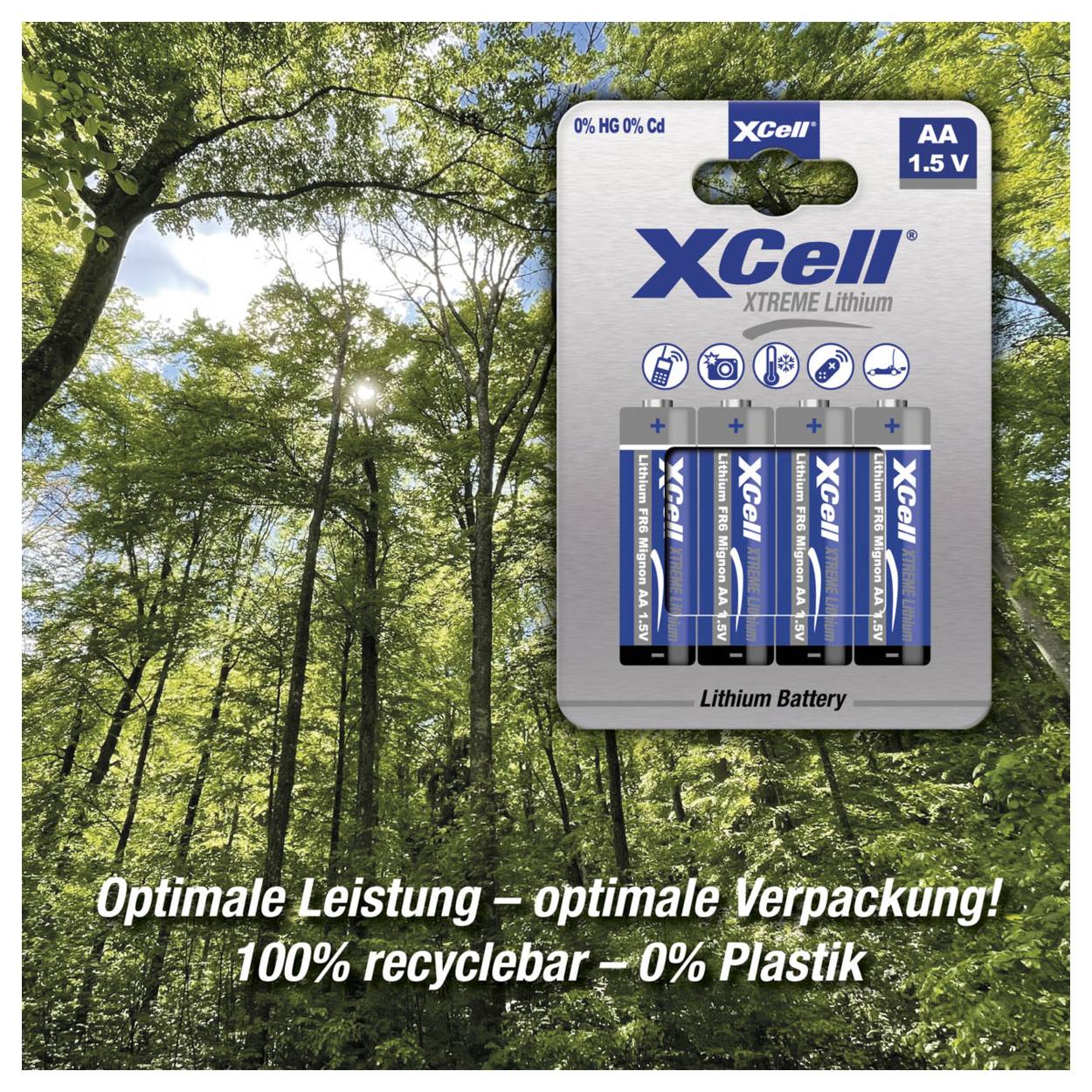 XCell Extreme Lithium FR6 Mignon AA Batterie 4er Blister, Wiederaufladbarer Akku, AA, Lithium, 1,5-1